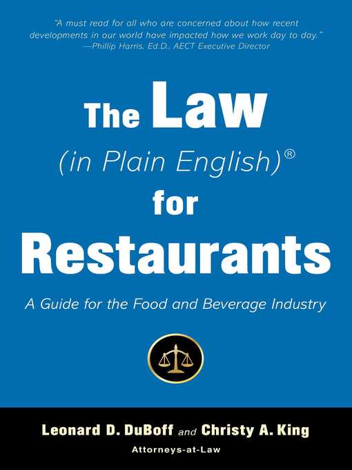 Title details for The Law (in Plain English) for Restaurants by Leonard D. DuBoff - Available